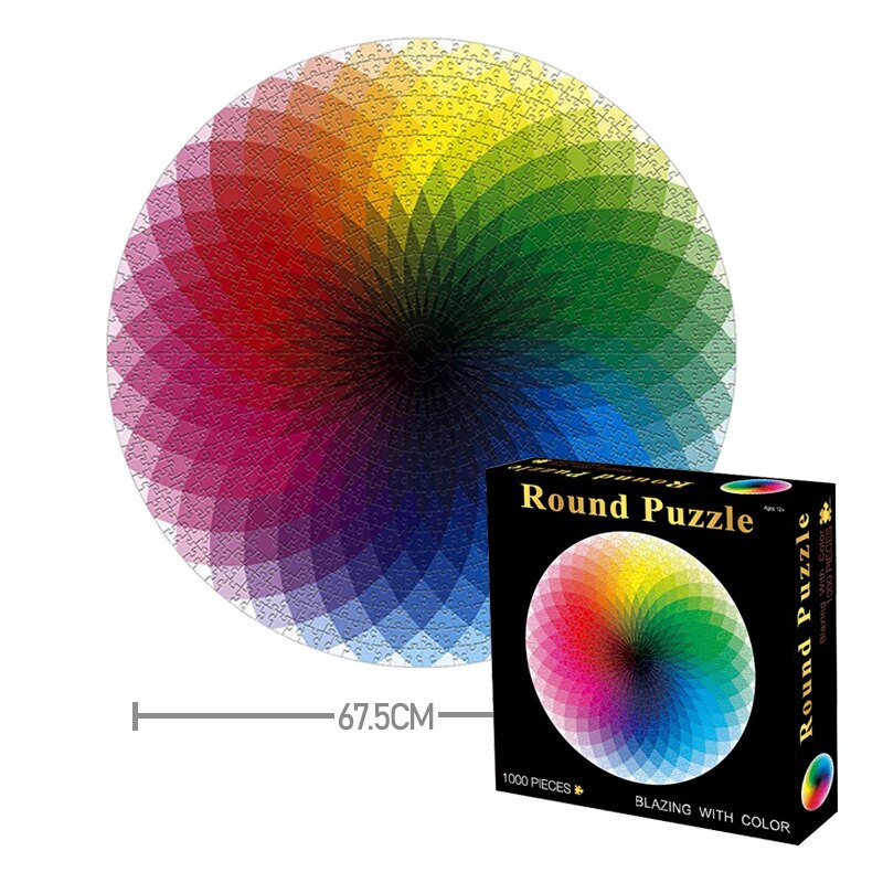 Colorful Rainbow Round Jigsaw Puzzle Paper 1000 pcs/set Geometrical Photo Puzzle Adult Kids DIY Educational Reduce Stress Toy: Rainbow