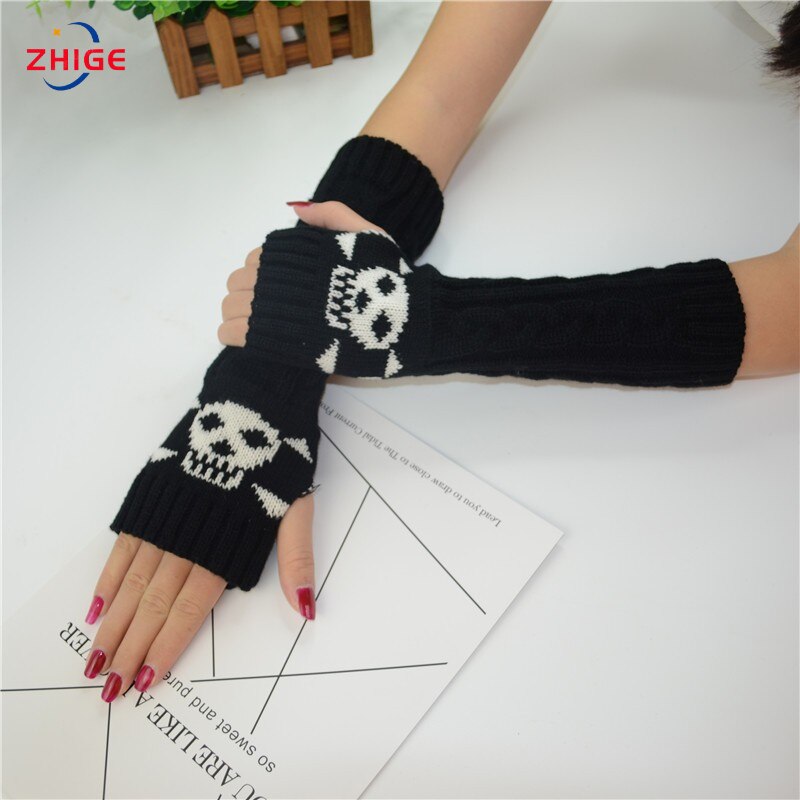 Damskie gotyckie rękawiczki z dzianiny czaszki zimowe rękawiczki męskie rozciągać ciemny Ninja fajne łokieć długość ramię grzałka hipster długie rękawiczki