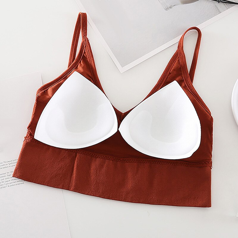 Women Summer Seamless Bras Cotton Crop Tops Bralette Solid Color Bra Deep V Sexy Comfortable Wire Free Underwear