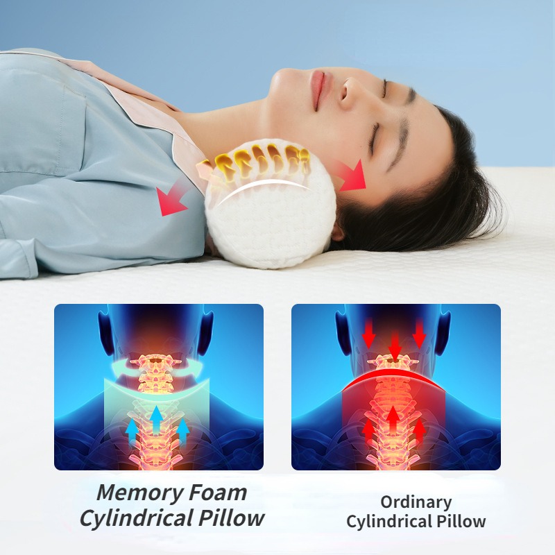 Cervical Neck Roll Memory Foam Pillow Bolster Pillow for Bed Support Round Pillows for Bed, Legs, Back and Yoga