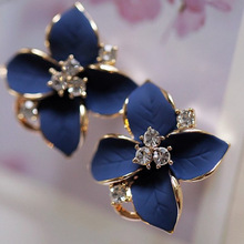 exquisite noble blauwe bloem dames goud kleur strass oorbellen piercing clip oorbellen vrouwen