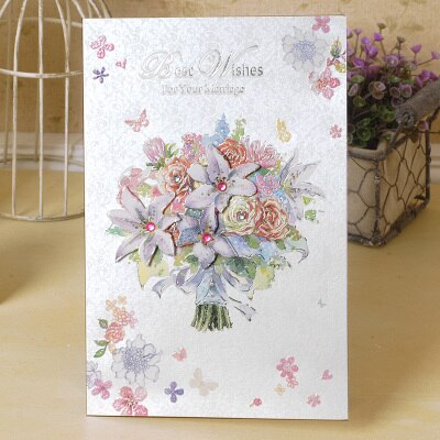 8 'Congratulations' Wedding Cards For Bride and Groom Flower Wedding Greeting Cards: WISH 1603 II 08
