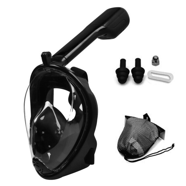 Piatto di Nuoto Snorkel Diving Mask 180 Vista Panoramica Respirazione Libera Pieno Viso Maschera Per Lo Snorkeling Anti-nebbia Anti-perdita adulti e Bambini: Flat-Black / S/M