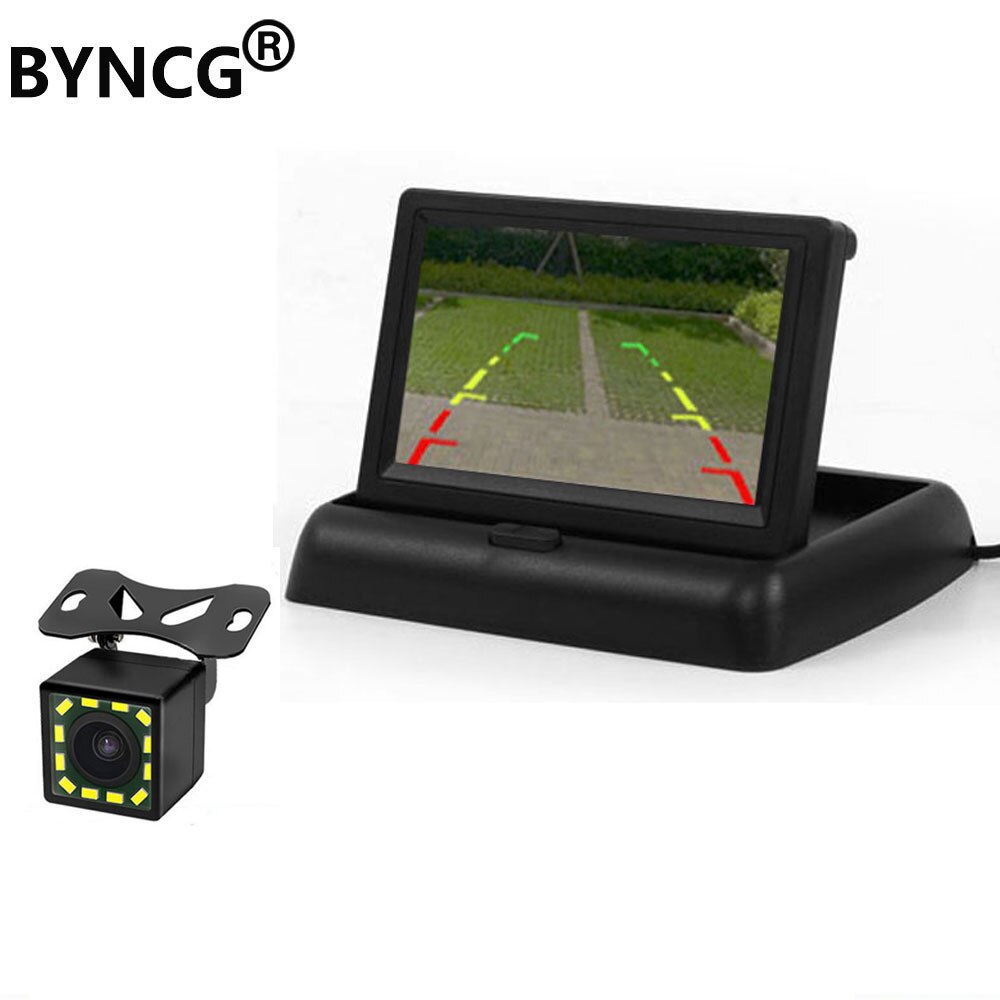 Monitor de coche plegable de 4,3 pulgadas, pantalla TFT, cámaras LCD, cámara de marcha atrás, sistema de aparcamiento para monitores retrovisores de coche NTSC PAL: Plata