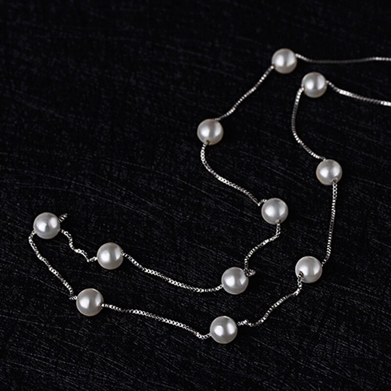 Colar de prata esterlina feminino 925, corrente de pérola e pingente, joia para mulheres, estilo simples feita à mão, presente de casamento faça você mesmo