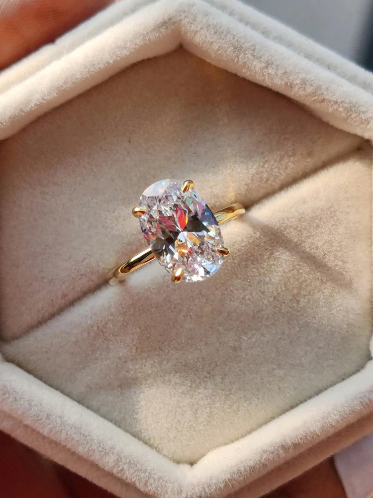 Anillo de Plata de Ley 925 de lujo con circonita de 1-8CT, precioso anillo de piedra ovalada para mujer, compromiso, boda, joyería fina de lujo de