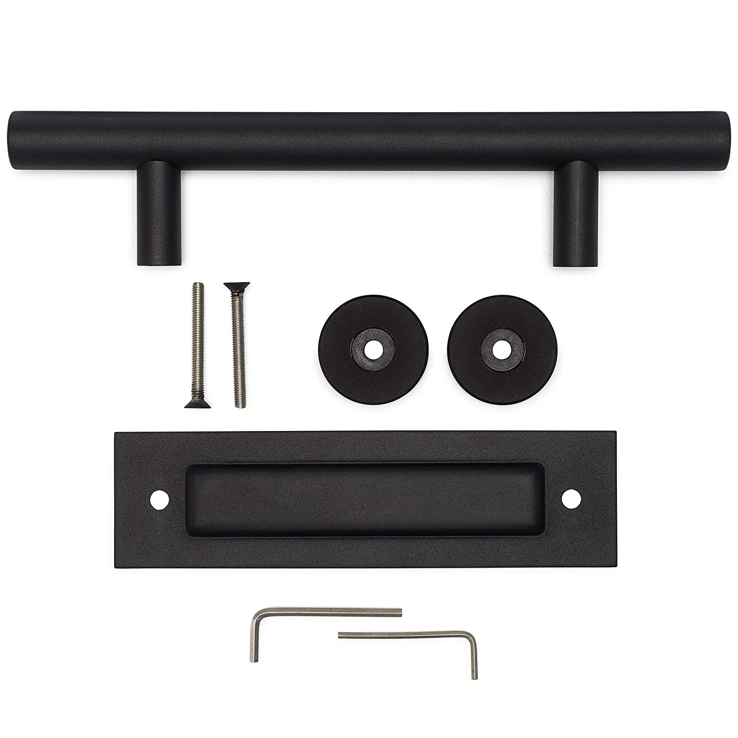 12" Matte Black Steel Sliding Barn Door Handle with Flush Back Plate
