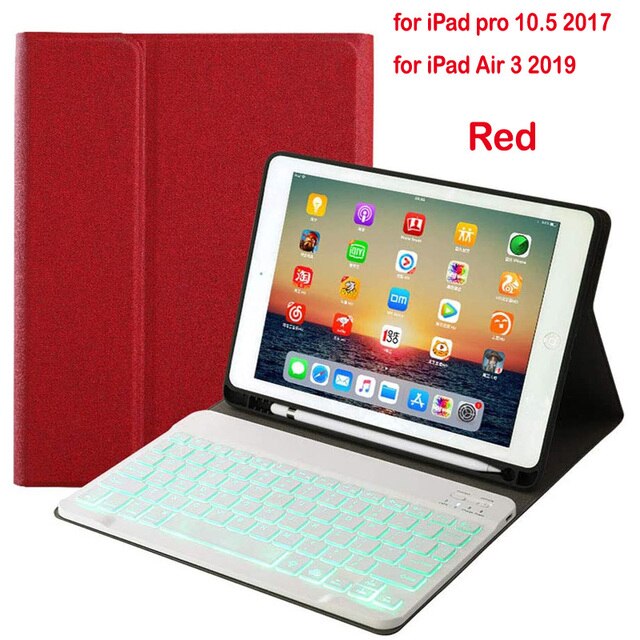 Schutzhülle für ipad 10.2 , 9.7 , 5th 6th 7th (generation) mit hintergrundbeleuchtung und tastatur, passend für ipad air 1 , 2 , 3 , pro 10.5, 11, mini 1 , 2 3 4 , 5: Für 10.5 rote