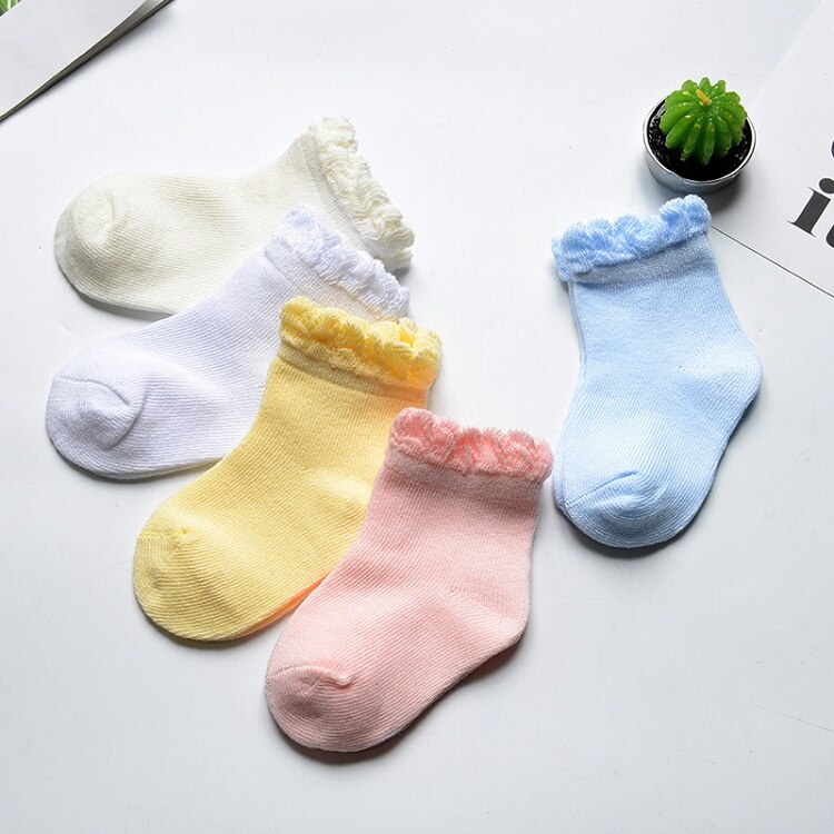 AiKway 5 pairs /lot Boys Girls Socks Cotton Lace Socks Mouth Candy Color Infant Socks Mesh Baby Breathable Socks: girl A / 24M