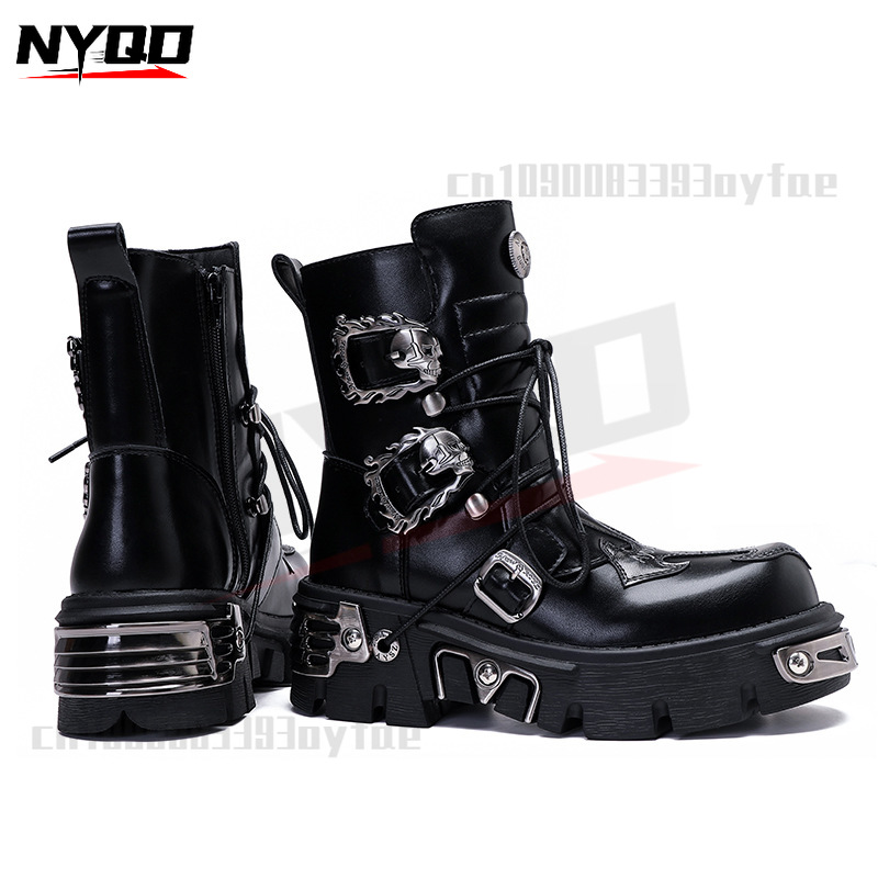 retro lässig Hohe Stiefel unisex Metall Felsen Dicken Sohlen Stiefel Motorrad Stiefel Männer Motorrad Schuhe botas moto: 43