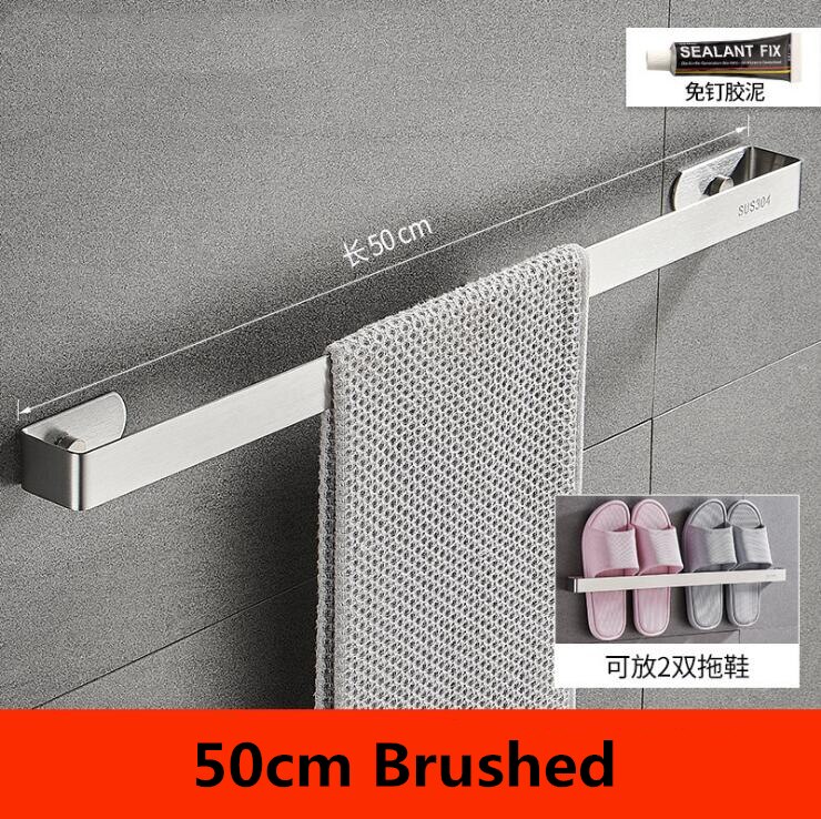 Sømfrit toilethåndklædestativ 304 rustfrit stål sort håndklædestang hængebadeværelse håndklædeholder firkantet hardware tilbehør: 50 cm børstet