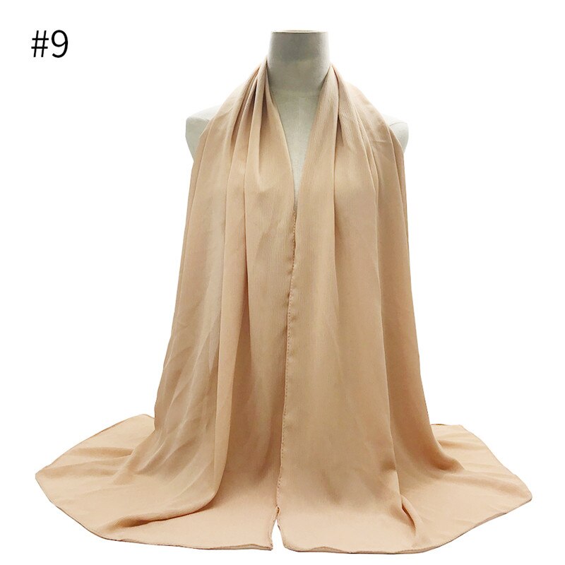 crêpe mousseline hijab écharpe magnifique solide foulards musulmans 10 pièces rides foulards de: 9