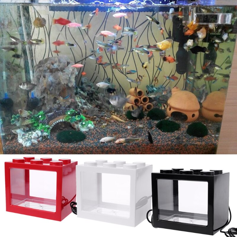 Usb Mini Aquarium Met Led Lamp Licht Betta Vis Vechten Cilinder Aquarium