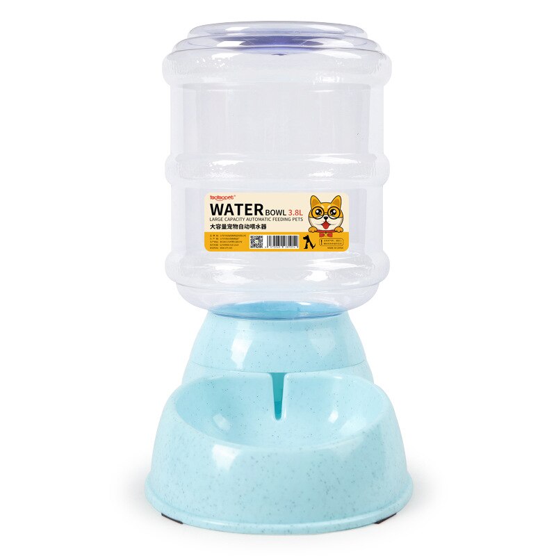 3.8l store automatiske kæledyr til foder drikkefontæne til katte hunde miljøvenlig plast hundefoder skål kæledyr vand dispenser: Blå drink
