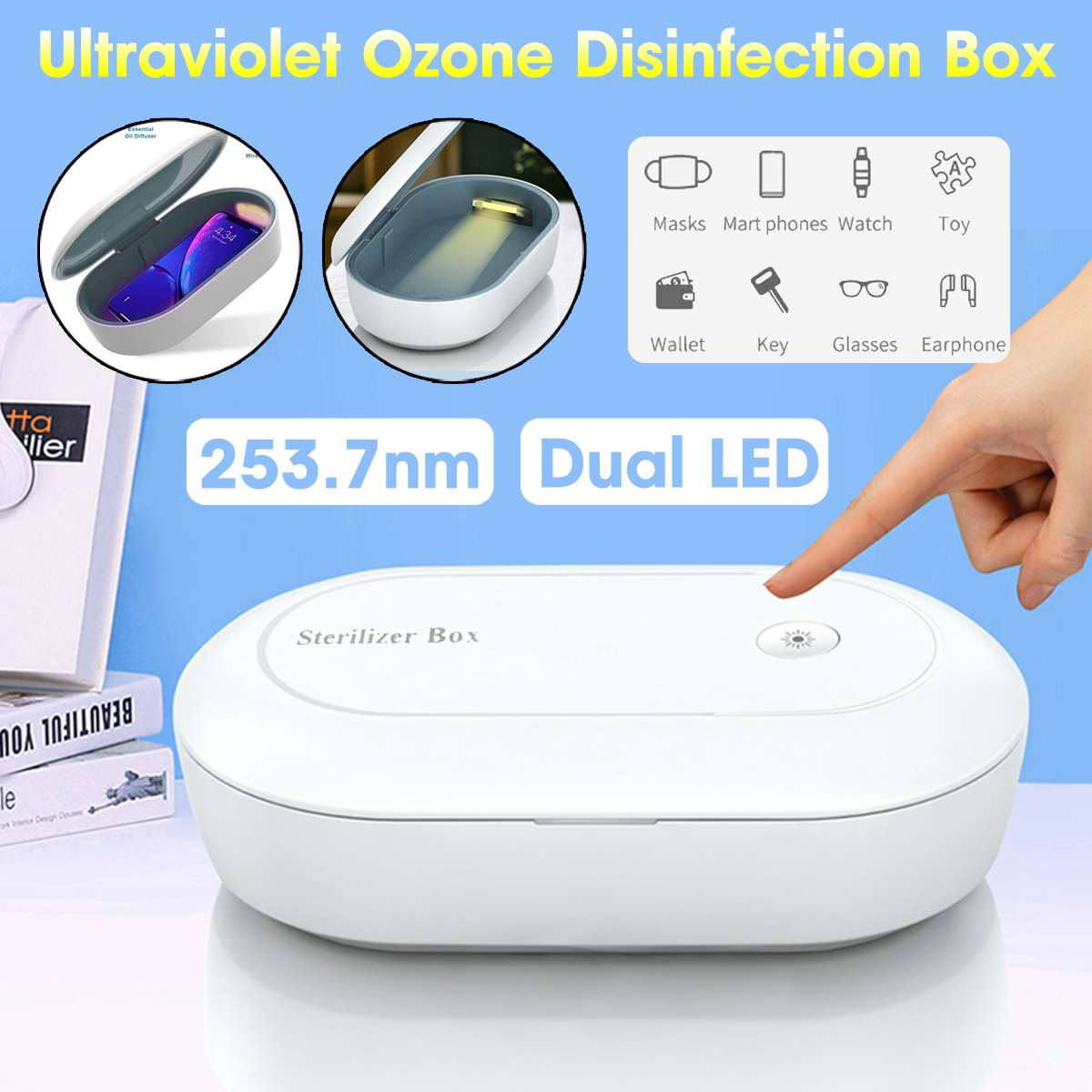 Draagbare Uv Sterilisator Box Telefoon Masker Cleaner Personal Sanitizer Desinfectie Kabinet Uv Sterilisator Lamp Draadloos Opladen