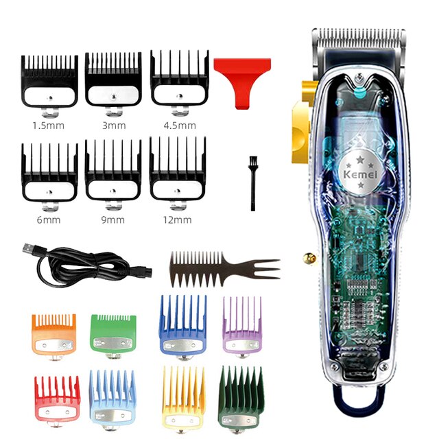 Kemei Hair Clipper for men Electric Hair Trimmer Cordless Hair Cutter Machine LCD Display Rechargeable haircut: 2706-8comb