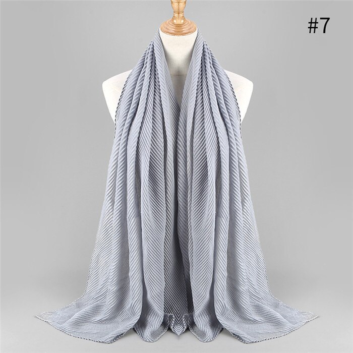Offre Spéciale plissé maxi hijabs écharpe châle plaine maxi musulman hijab femmes rides foulards châles doux silencieux 1 pc: color7 gray