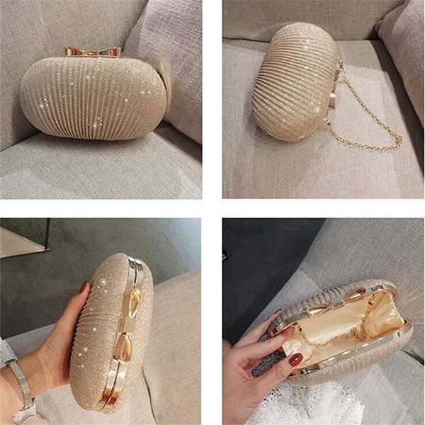 Gouden avond clutch tas dames tassen bruiloft glanzende handtassen bruids metalen strik clutch tas ketting schoudertas