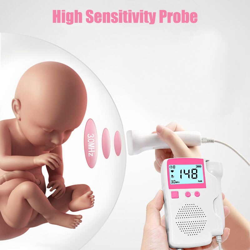 Ultrasound Doppler Fetal Portable Pregnant Baby Women Heart Rate Monitor 3.0MHz Pregnancy Meter Probe Sound Detector Household