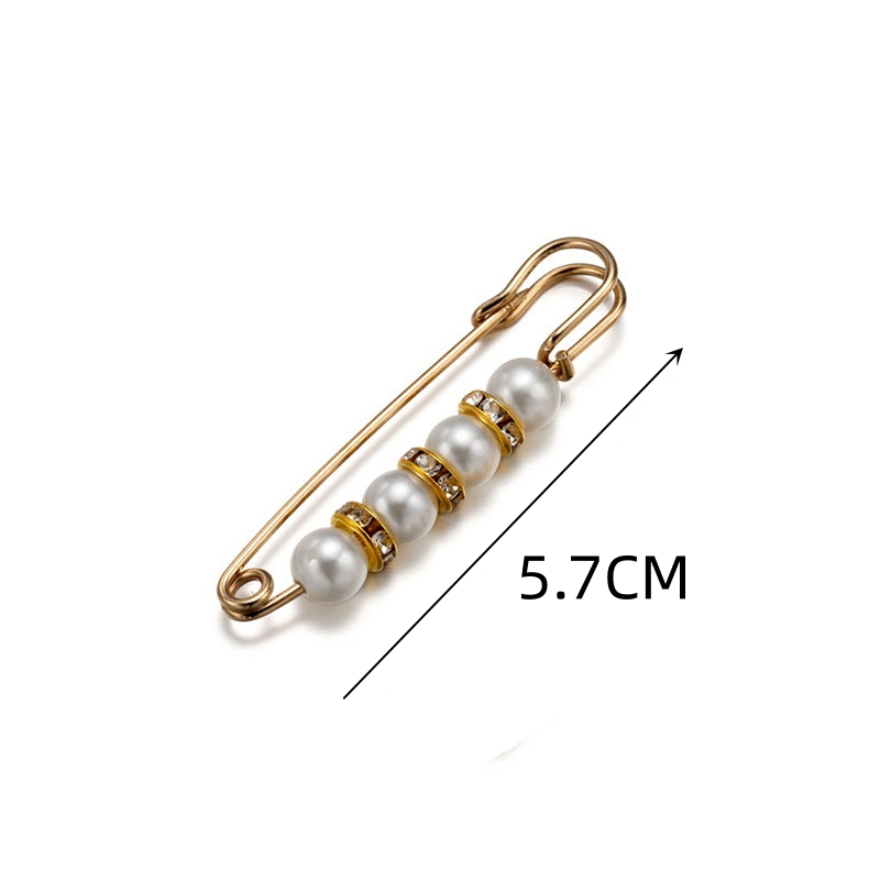 Broches para ropa con cuentas de tabique de perlas blancas y negras de 5,7 CM para mujer, solapa, suéter de seguridad, abrigo, alfileres para vestido, insignia, accesorios con hebilla: Color amarillo dorado claro