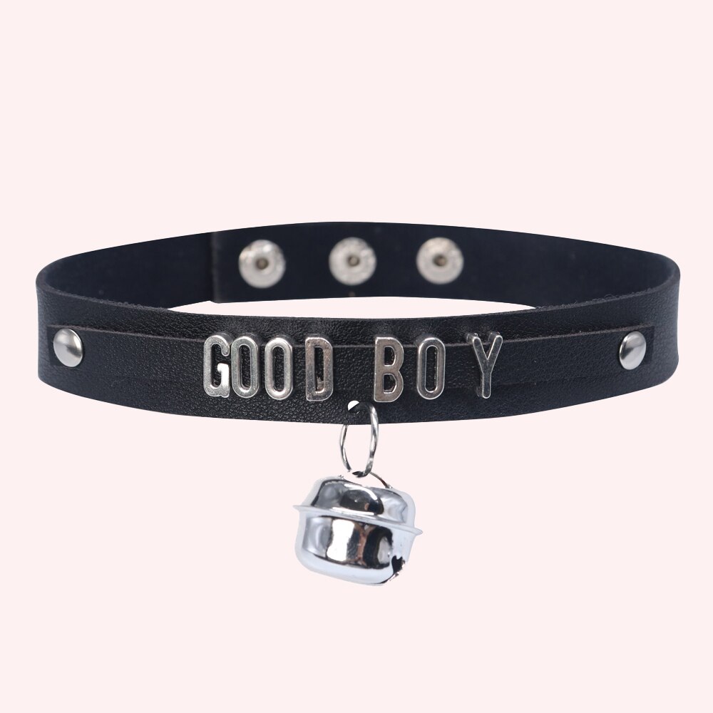 B.CYQZ Black PU Leather Choker Collar Necklace Small Bell Choker Necklace Punk Style Women Girls Party Jewelry: GOOD BOY