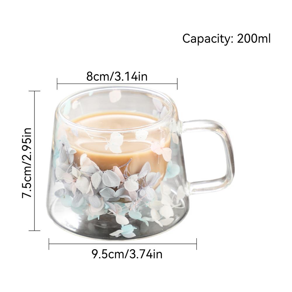Dubbelwandige glazen koffiemok geïsoleerde bloem glazen espressokopje heldere melkbekers vulling gesimuleerde bloemen theekopje sap waterbeker: Blauw