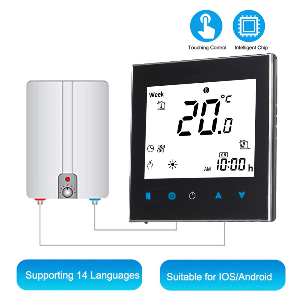 LCD Digital Touchscreen Thermostat For Water/Gas Boiler Heating with WiFi Connection&amp;Voice Control Energy Saving AC 95-240V: GC black no wifi