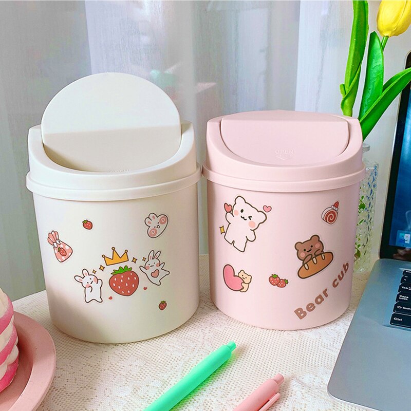 Papelera de mesa Mini basura escritorio casa basura cesta Swing con tapa Oficina hogar