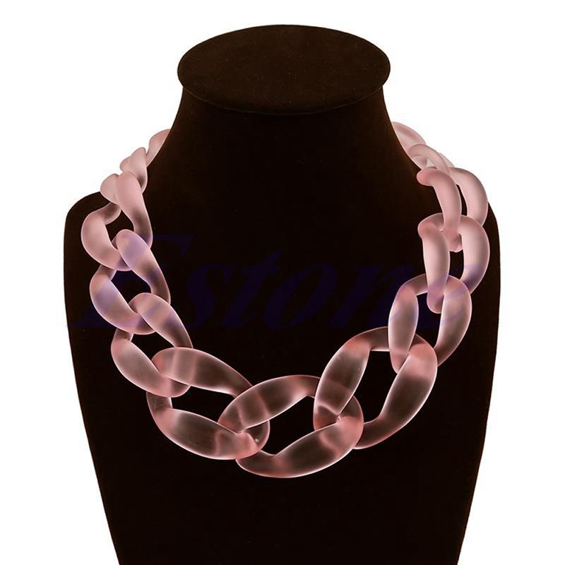 Dame akryl krave chunky choker statement kæde halskæde vedhæng juvel: Lyserød