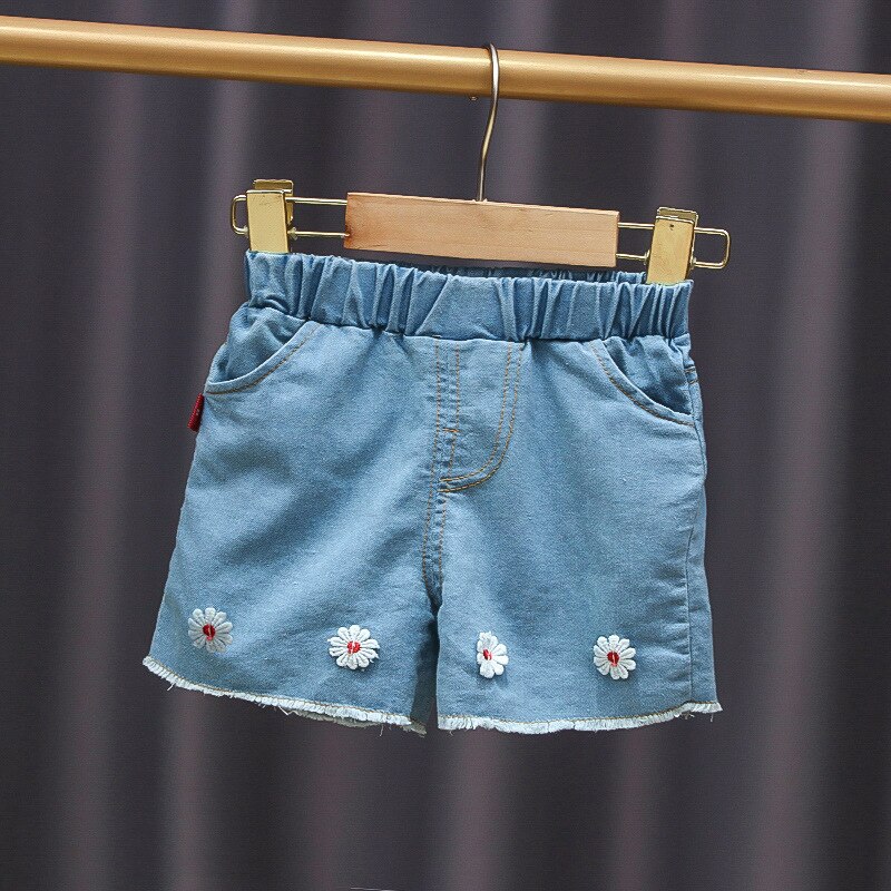 Baby Meisjes Shorts Jeans Zomer Dunne Bloemen Kids Denim Korte Broek Elastische Taille Peuter Meisjes Shorts Kinderen Kleding