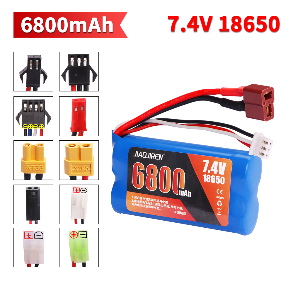 7.4v 6800 mah 18650 lipo-akkua  q46 wltoy 10428 12428/12423 x9115 144001 rc auton varaosille 7.4v suurikapasiteettista akkua