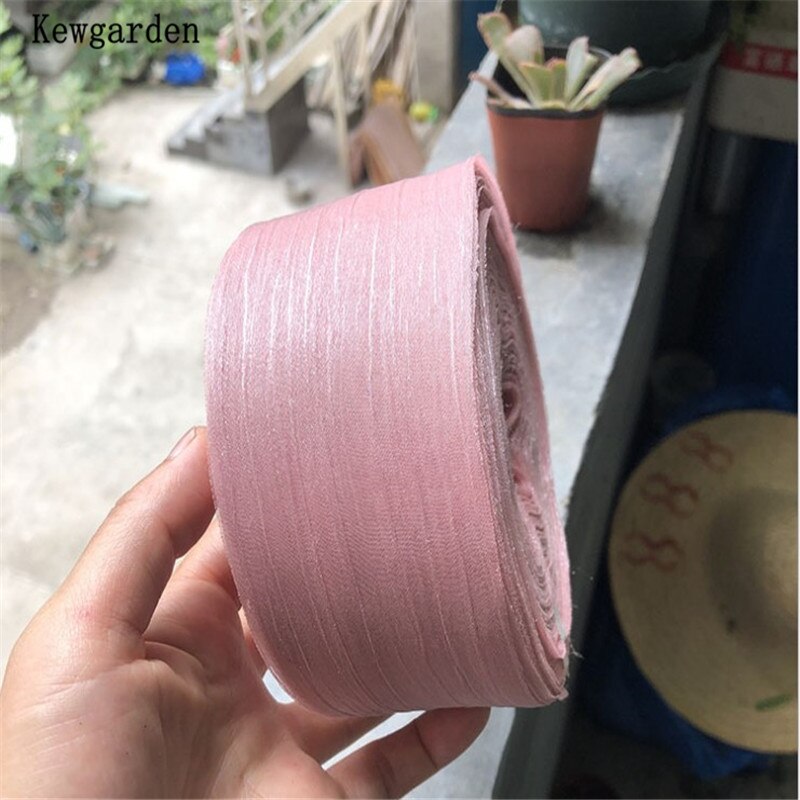 Kewgarden 6cm- stribet rynke tyl bånd håndlavet tape voile bånd gør-det-selv-sløjfe tilbehør bånd 50 yards: Mørk lyserød