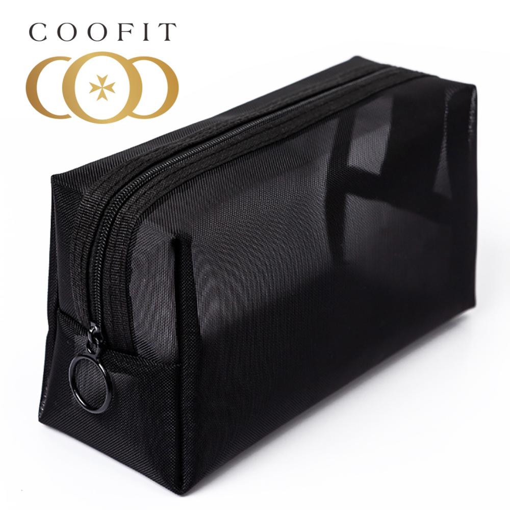 coofit 1pc Portable Makeup Bag Black Mesh Multi-Purpose Cosmetic Bag Toiletry Pouch Outdoor Travel Makeup Pouch For Women Girls