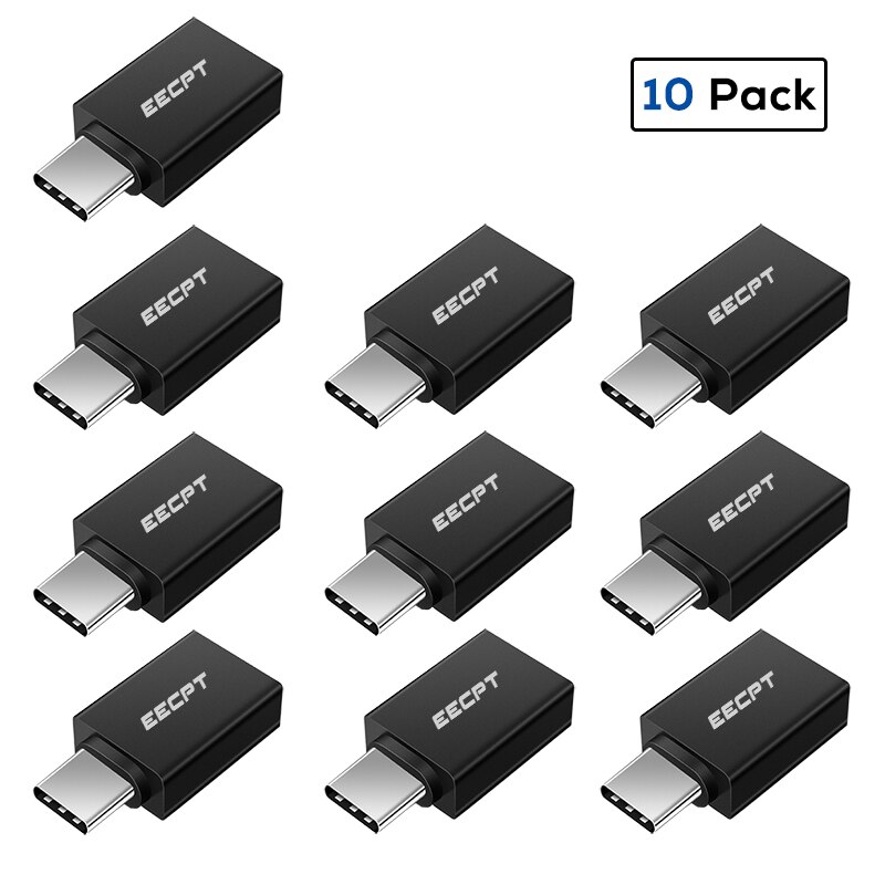 EECPT 10 Pack USB OTG Type C Adapter USB C to USB 3.0 OTG Cable Type-C Adapter Connector for Macbook Samsung S10 S9 Huawei P20: 10 Pack Black