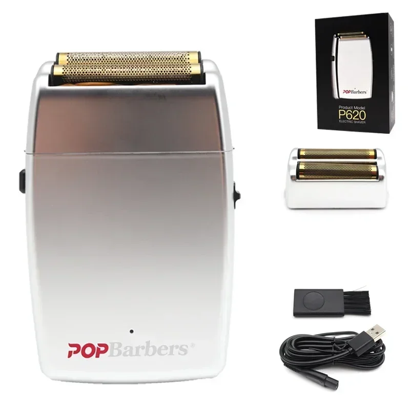 11000 RPM POP Barbers P620 Electric Men's Beard Trimmer Double Foil Shaver Electric Shaver USB Hair Cutting Machine: Brown