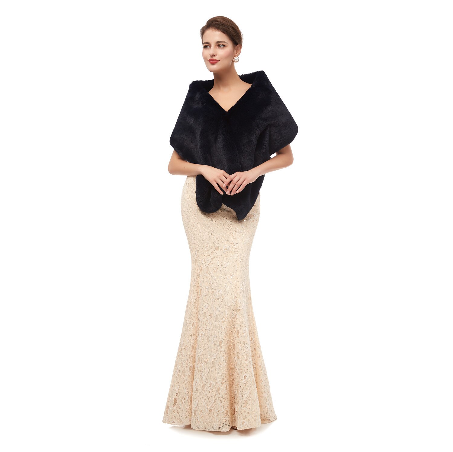 neue Pelz Frauen Bolero Braut Schal Faux Fell wickeln Bolero Hochzeit Kap Braut Schal Pelzcape Winter Elfenbein Braut Mantel Bolero: 130
