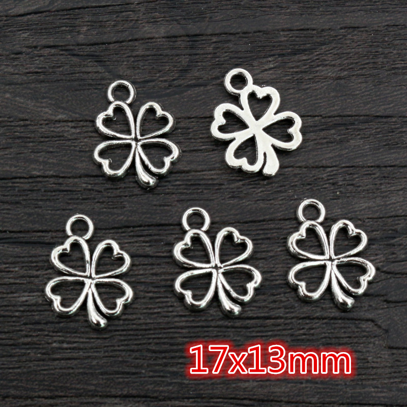 40 pièces Bronze Antique argent plaqué mignon trèfle feuille à la main pendentif à breloques bijoux à bricoler soi-même faisant des accessoires pour bracelet collier: Couleur or jaune pâle