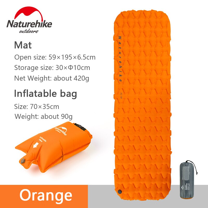 Naturehike Materasso Gonfiabile Sacco A Pelo di Campeggio pad con Cuscino all'aperto Ultralight Portatile Sacco A Pelo Tenda pad: Combination-arancia