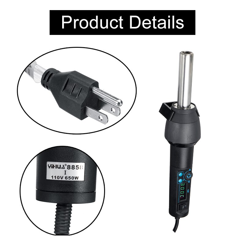 650W Soldering Station Portable Digital Air Gun BGA Rework Solder Station Air Blower Heat Gun with 3 Air Nozzles