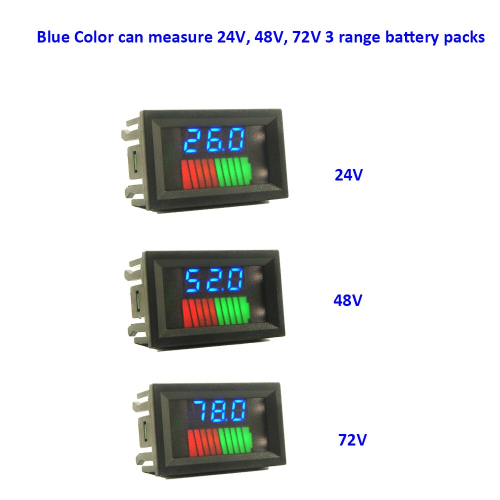 10 Segment LED Battery Level Bar Graph 12V/36V/60V 24V/48V/72V Lithium Battery Capacity Meter Charge Indicator Battery Tester: 24V 48V 72V Blue