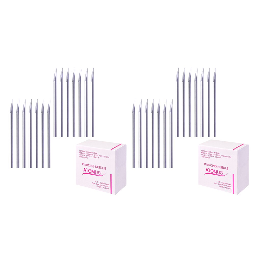 200 unids/set Body nariz ombligo tri-piercing agujas 14G y 16G, acero inoxidable