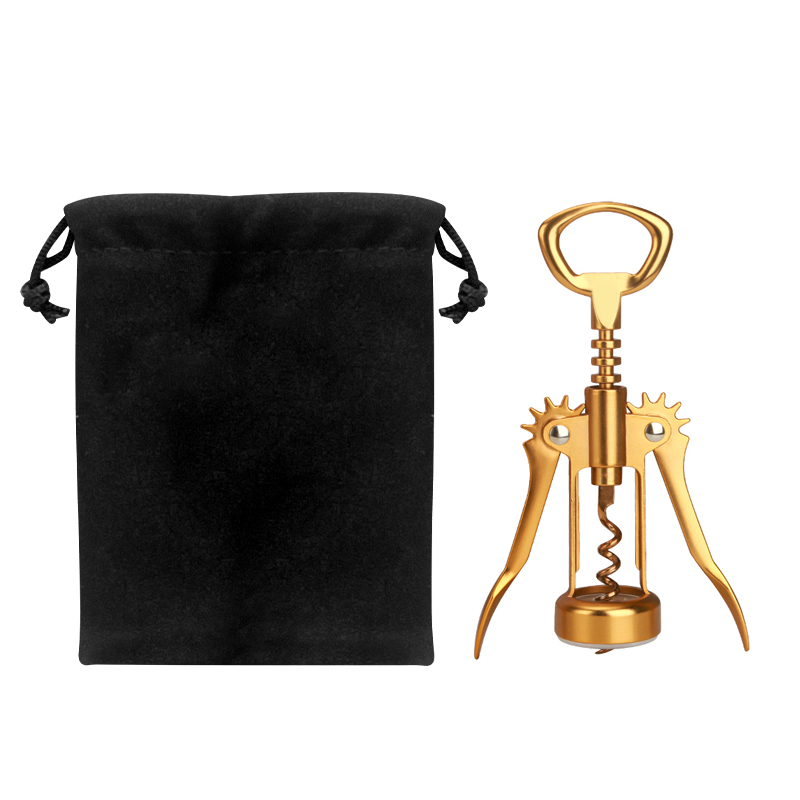 Dark Gold Wine Opener Wing Corkscrews with Beer Bottle Opener Stooper and Bag in Box for Kitchen Accessories Idea: Pink