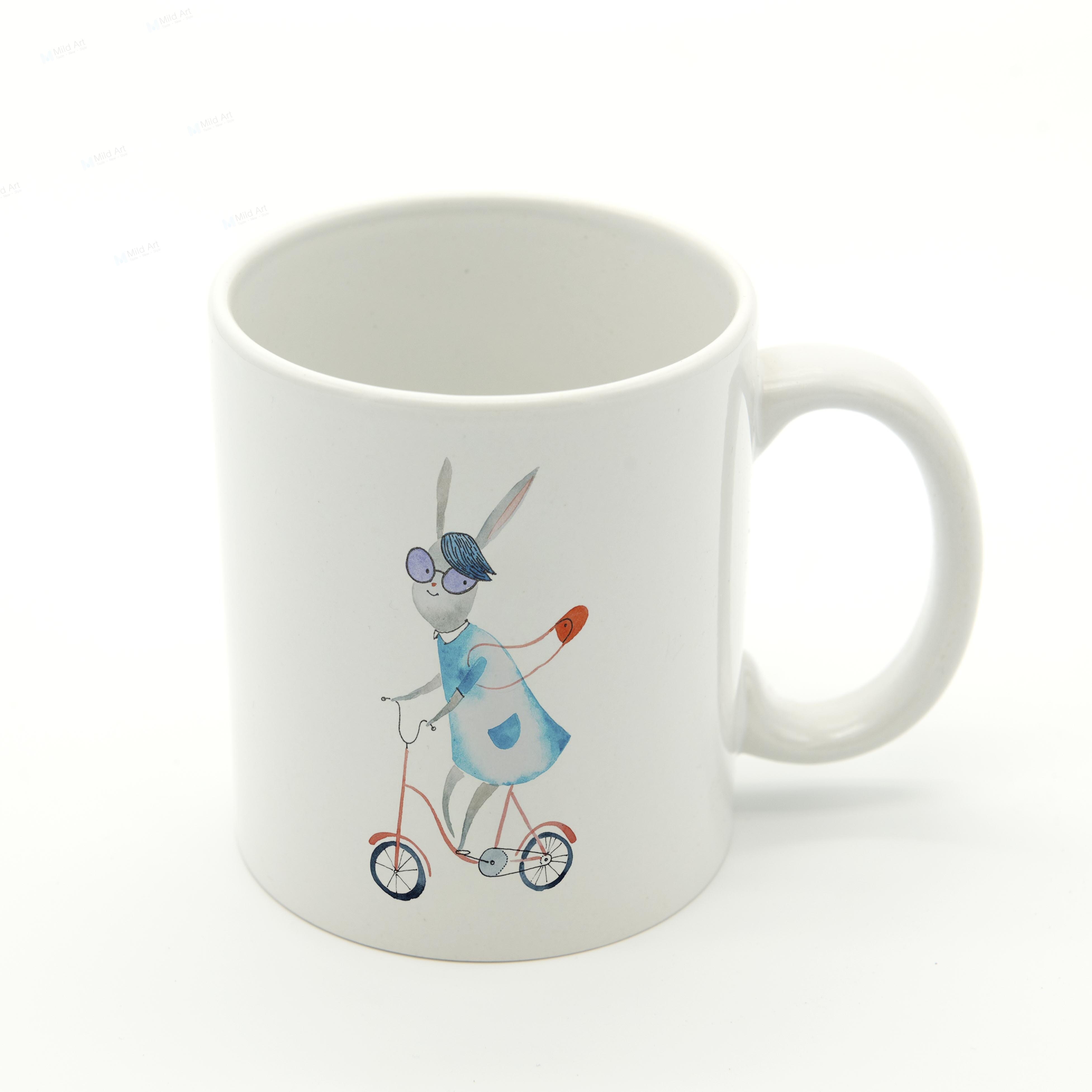 Akvarell kawaii djur giraff räv björn varg kanin kök keramisk vattenkopp söta barn kaffe te ölmuggar set: Kanin-mugg / Standard - höger hand