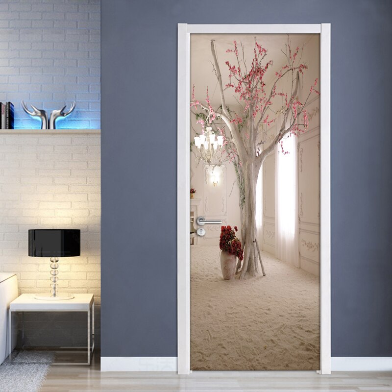 Door Sticker Mural 3D Space Tree PVC Self Adhesive Waterproof Vinyl Wallpaper For Living Room Bedroom Door Decoration