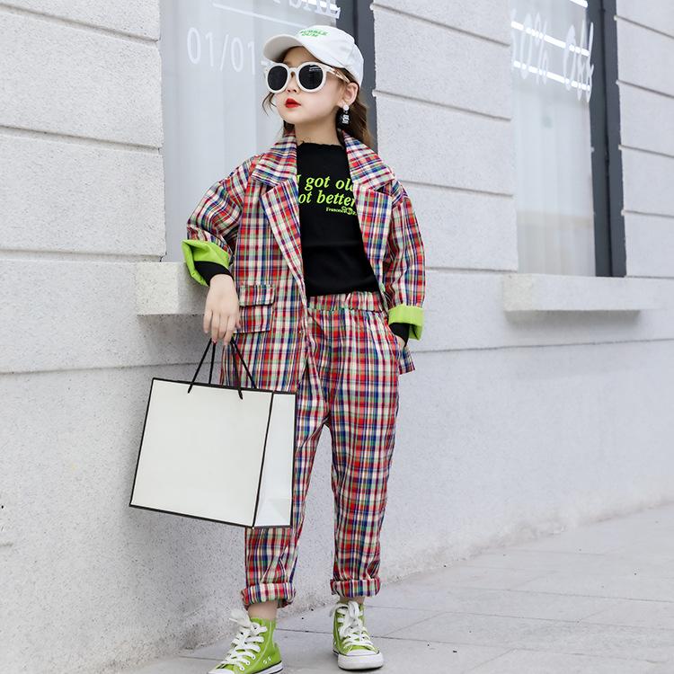 Meninas adolescentes outfits treino crianças terno para meninas conjuntos de roupas escola xadrez jaquetas calças terno 10 12 anos meninos roupas criança