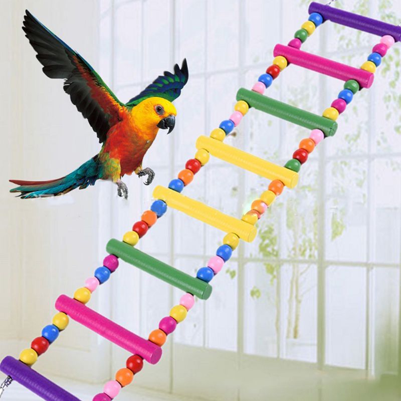 Colorful Wooden Bird Chickens Flexible Ladder Funny Climbing Bridge Swing Parrot