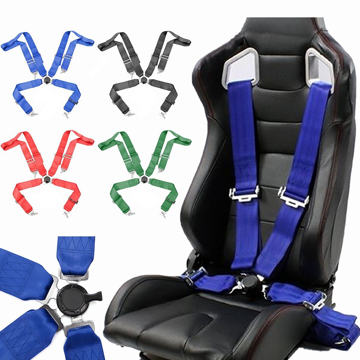 Tävlingsbälte sport racerbil 4 punkts camlock racing säkerhetsbälte rem nylon sele blå svart röd grön