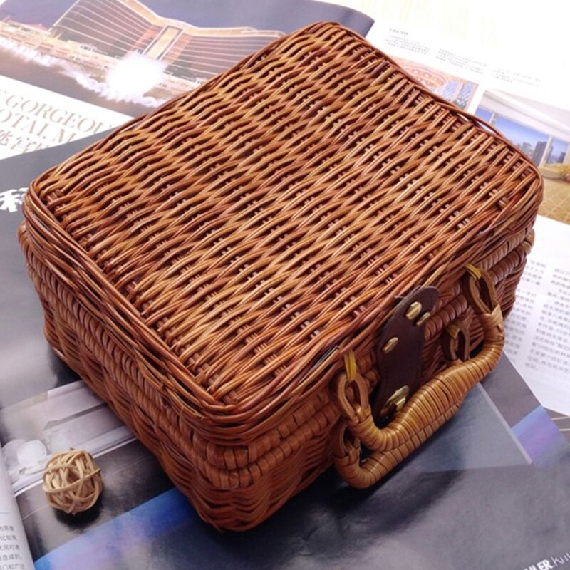 Rattan draussen Picknick Korb Lagerung Koffer Land Stil Korb mit Doppel Griff Lebensmittel Obst Lagerung Korb