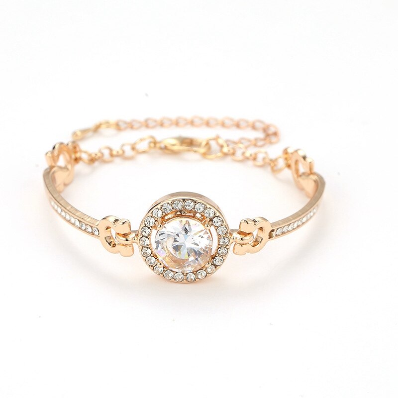 woman's bracelet cubic zirconia simple temperament noble rhinestone ladies bracelet CZ ladies jewelry: Gold-color