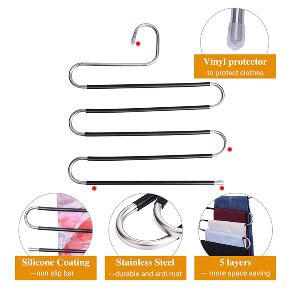 Vijf S-Type Lagen Broek Hanger Hangers Ruimtebesparend Kleding Broek Antislip Closet Organizer Voor Sjaal jeans Kleding Handdoeken